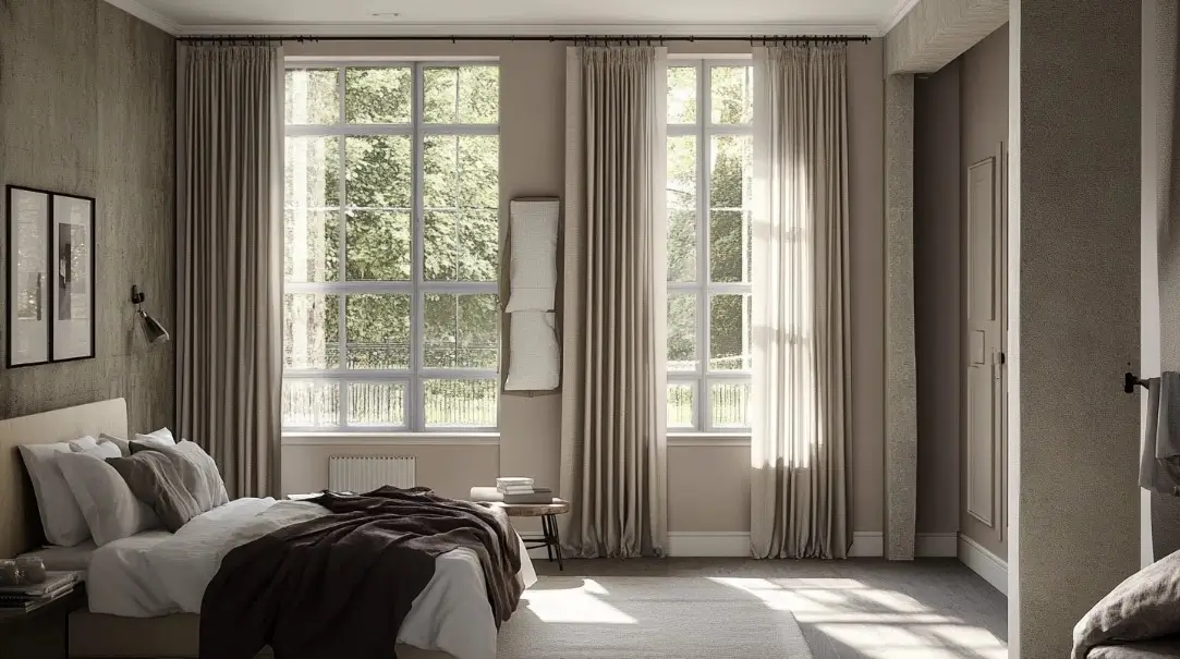 Gulv-til-loft gardiner i soveværelset